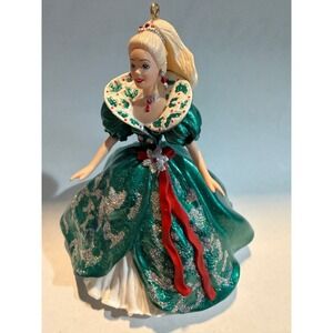 Hallmark Keepsake Ornament Holiday Barbie 1995 Green Gown Collector Series 3rd